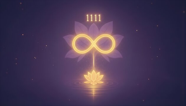 Mystical Infinity Symbol and Lotus Flower with 1111 Numerology.