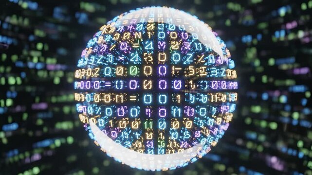 Digital binary sphere with data streams emphasizing futuristic concepts and connectivity