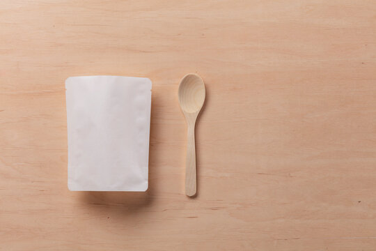 Still life of dummy food packaging for baby food.