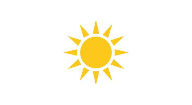 Yellow Sun Icon With Rays Flat Vector Illustration On White Background
