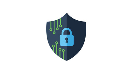 Fototapeta premium Shield With Padlock And Data Connections Flat Vector Illustration