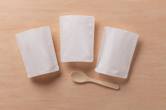 Still life of dummy food packaging for baby food.
