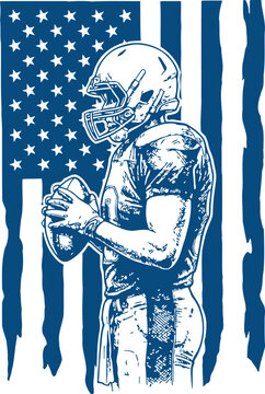 Football Player Silhouette with American Flag