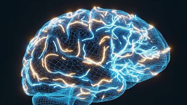 Blue glowing brain with electric sparks ideal for tech startups and software commercial themes