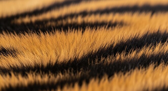 Close-up Macro Texture of Tiger Fur Stripes Pattern.