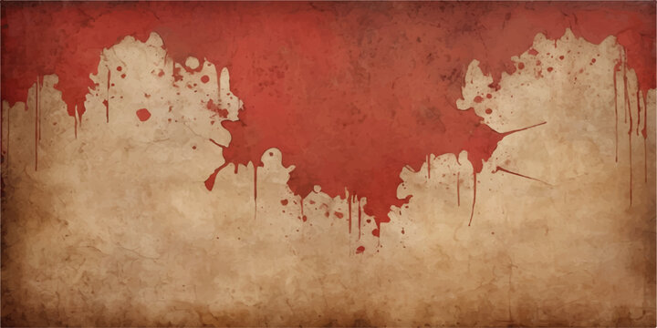 A red heart is centered on an old vintage world map textured with antique grunge and ancient brown paper design elements