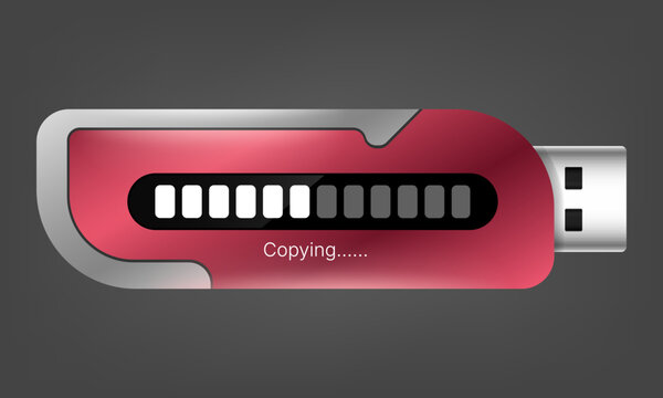 Metallic Silver Red Flash Drive 3D Loading Copy Interface