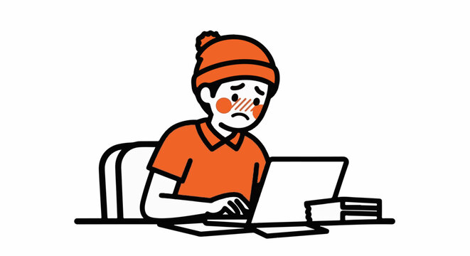 Frustrated person working on laptop computer indoors.