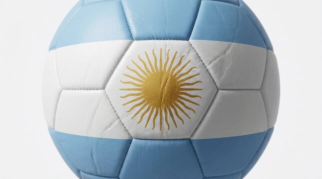 Close-up of a soccer ball with Uruguay flag design on a white background