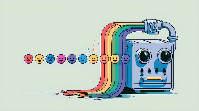 Robot AI Emotion Processing Emoji Sentiment Analysis Machine Concept Vector Illustration Background