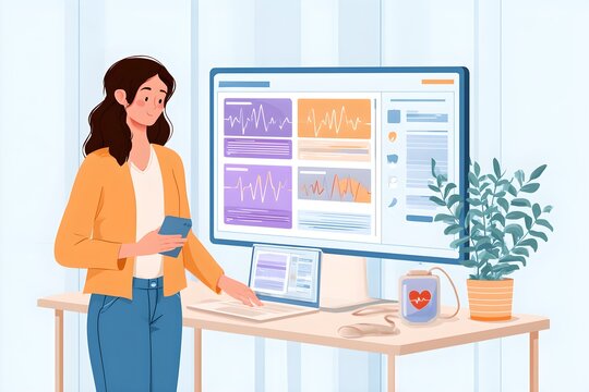 Healthcare Data Analyst Woman Tablet Medical Dashboard Concept Flat Vector Illustration Background