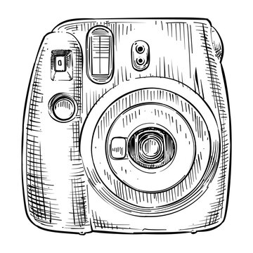 instax mini instant camera vector line art hand drawn illustration