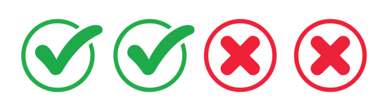 Vibrant check and cross icons in circular outlines for interactive digital interfaces and system notifications.