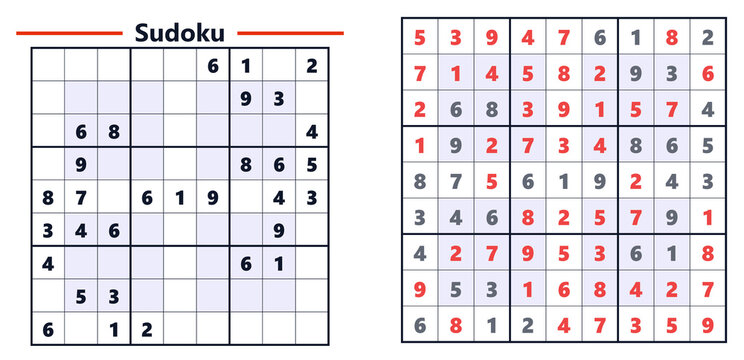 Sudoku puzzle grid with filled and empty cells for brain training  