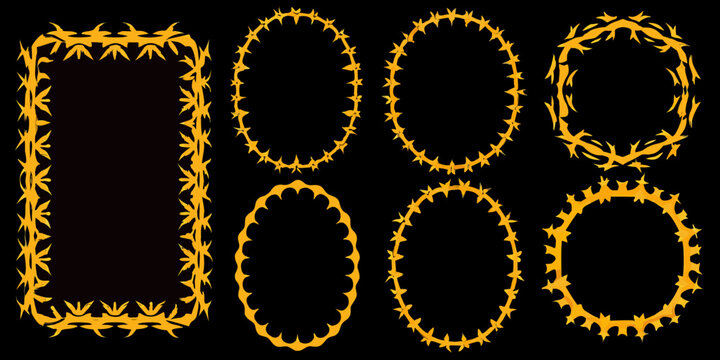 Barbed wire style frames and circles golden vector illustration on black