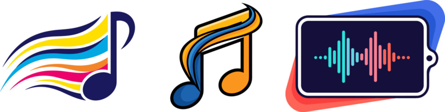 Music Notes And Sound Waves Colorful Vector Illustration