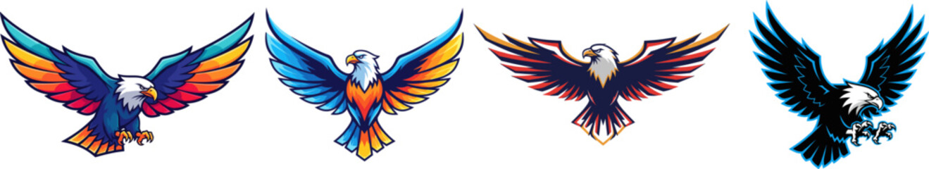 Fototapeta premium Eagle Illustrations With Spread Wings On A White Background