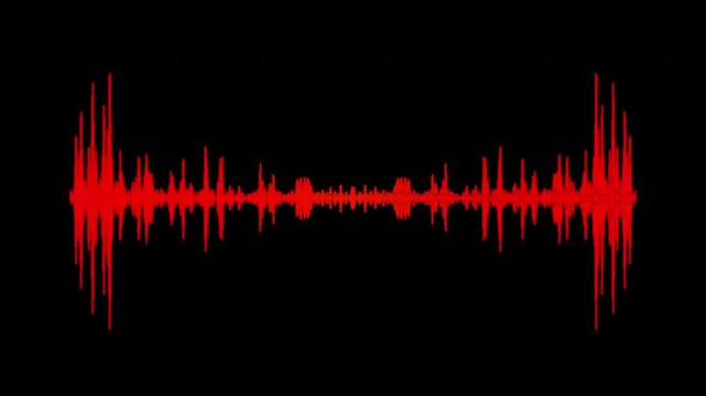 Abstract audio sound visualiser wave spectrum animation on transparen background. red line audio wave visualisation voice record effect for overlay
