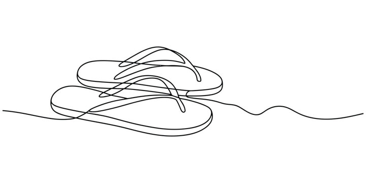 Continuous line drawing of summer flip flops sandals