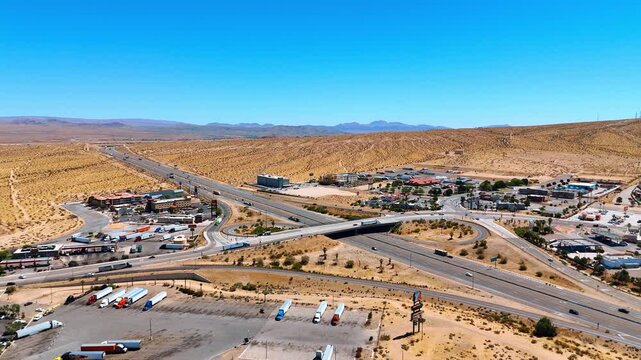 Beacon Station scenery on a hot sunny day. Drone footage near the lively roads crossing the location. California, USA.