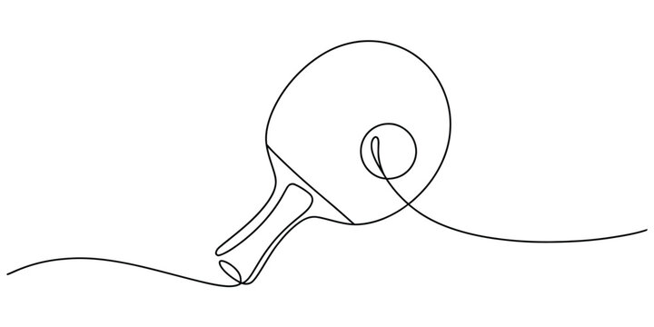 Continuous one line drawing of a table tennis racket with a ping pong ball