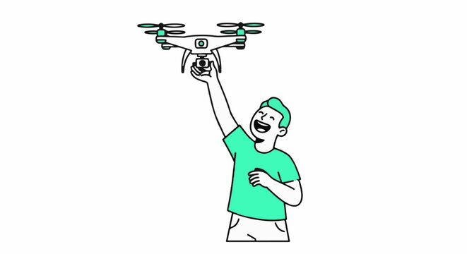 Person operating a drone with remote controller outdoors.