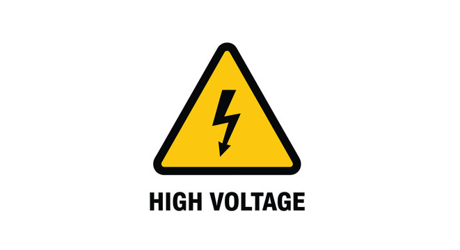 High voltage warning sign yellow triangle with black lightning bolt pictogram