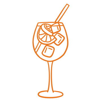 Aperol spritz doodle set. Minimal line art drinks illustrations for Invitations, menus.