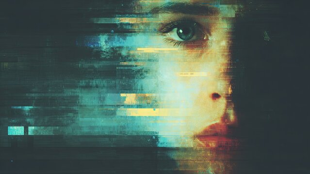 デジタル加工された女性の顔 ディープフェイクイメージ 背景素材