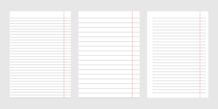 realistic set of blank paper line sheets