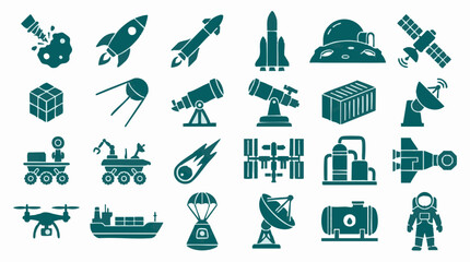 Collection of space exploration, science, and industry flat icons © Creative Layer