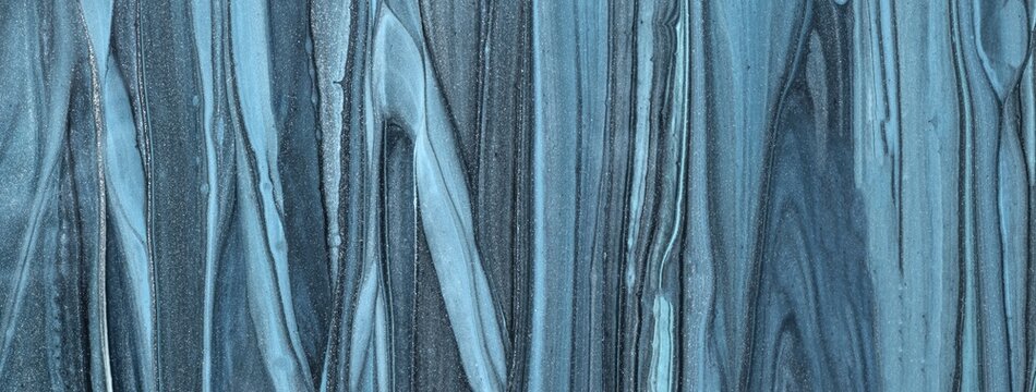 Abstract fluid art background with dusty blue marble texture. Liquid slate blue acrylic painting backdrop