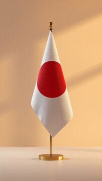 Generative AI depicts a Japanese flag displayed on a stand against a neutral background