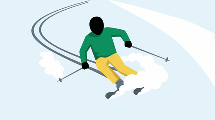 Graphic illustration of a person skiing down a snowy slope with tracks © Creative Layer