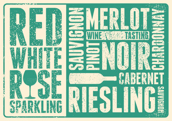 Naklejka premium Wine Tasting typographical vintage style grunge poster design. Retro vector illustration.