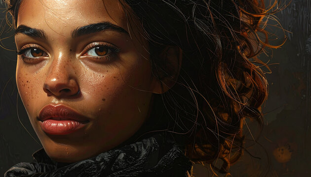 Portrait d'une femme sous une lumi&egrave;re dramatique