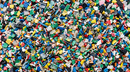 Obraz premium Beautiful Abstract Composition Of Multi Colored Shredded Plastic Particles High Resolution Texture For Recycling Awareness
