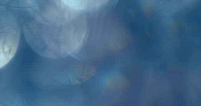 Slow motion of lens flare isolated on black background. Colored spectrum. Cinematic glowing light overlay with optical streaks and rays for VFX compositing and transitions.