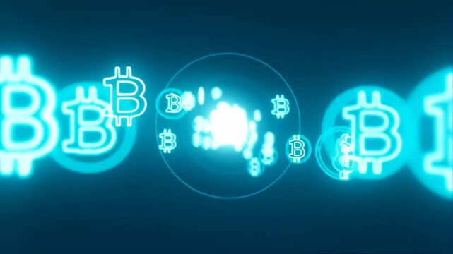 Cryptocurrency Symbols Glowing Inside Futuristic Circular Frame, Abstract Crypto Economy Concept for Blockchain and Digital Finance Visuals
