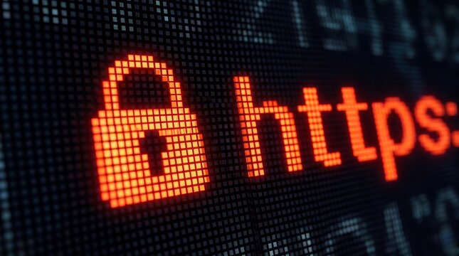 Glowing Padlock and HTTPS Protocol on Computer Screen