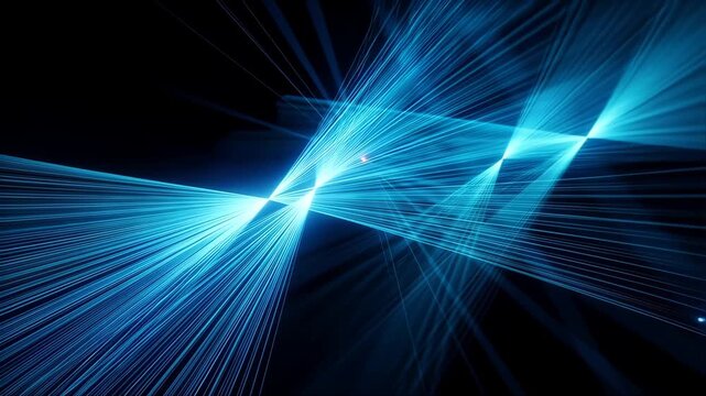 Light Rays Spreading and Intersecting with a Glowing Blue Effect, Creating an Abstract and Dynamic Visual Composition.