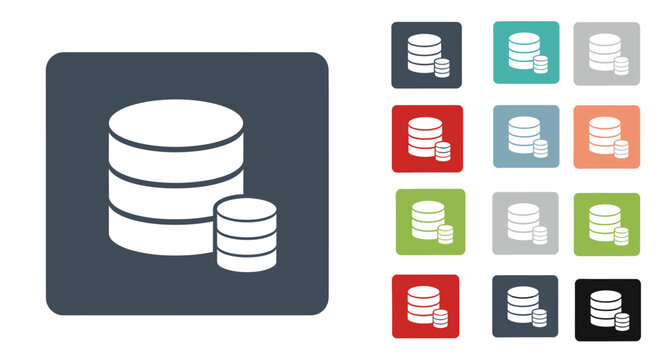Database servers icons in various colors on white background