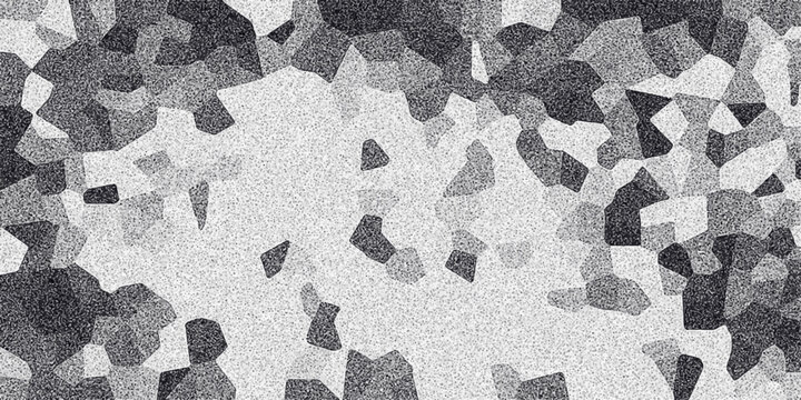 Abstract grayscale geometric mosaic pattern with grainy texture and irregular polygon shapes creating a textured background for design and digital art applications