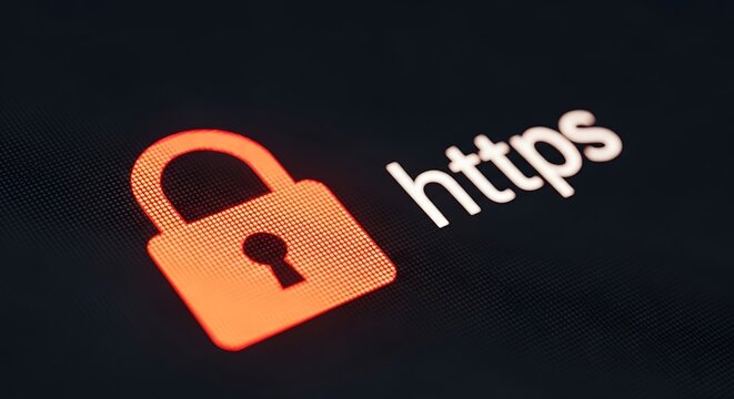 Glowing Padlock and HTTPS Protocol on Computer Screen