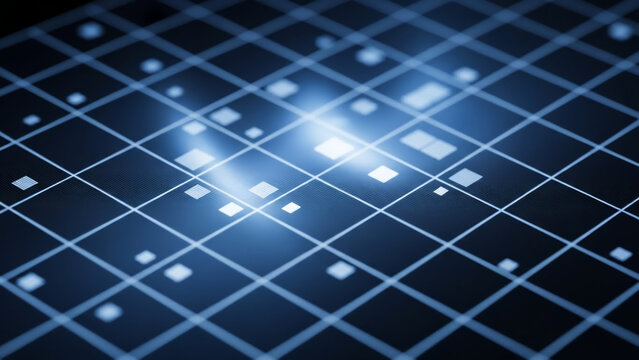 Abstract Digital Grid Background with Glowing Data Squares