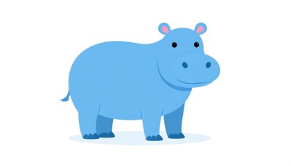 Fototapeta premium Cartoon illustration of a light-blue hippopotamus with a simple design, standing on a white background