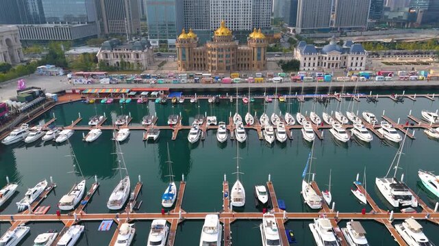 Luxury Yachts Docked at Donggang Marina in Dalian China in Donggang, Dalian, China
