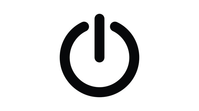 Power button icon in black a circular symbol with a vertical line silhouette