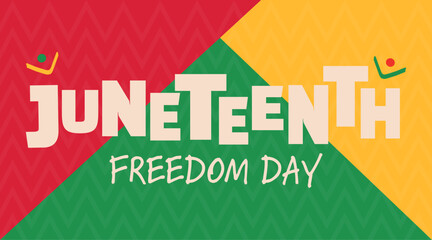 Juneteenth freedom day celebration background featuring bold text and a striking color palette. © Anamarija
