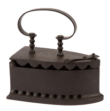 Antique Cast Iron Charcoal Laundry Iron Isolated on Transparent PNG Background